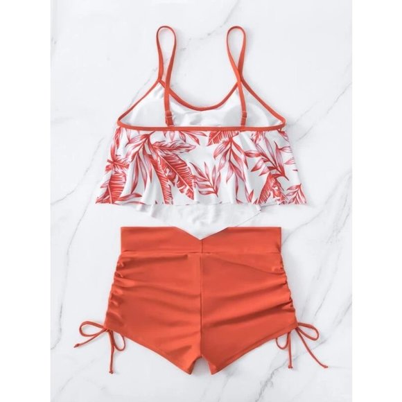 NEW Tropical Print Two Piece Tankini Swimsuit S - Picture 5 of 7